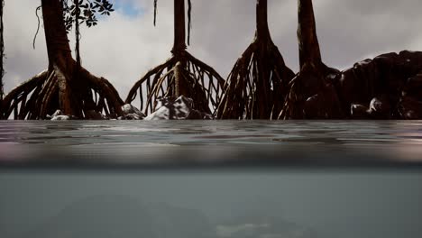 über-Und-Unter-Der-Meeresoberfläche-In-Der-Nähe-Von-Mangrovenbäumen
